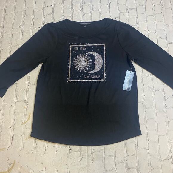 women's shirt M El Sol Y La Luna  Stars emo y2k goth Solar‎ space tribe Hippie - Picture 1 of 9